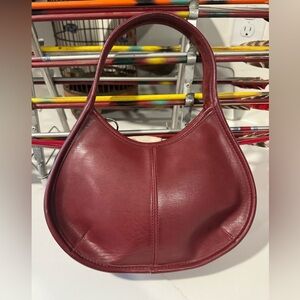 Small Maroon Burgundy purse GUC 10” X 6”suede interior vintage look